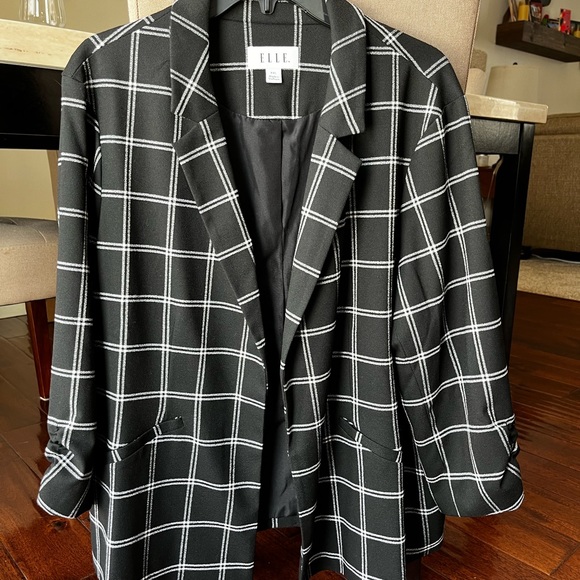 Elle black/white windowpane rouched sleeve jacket, size XXL - Picture 3 of 4